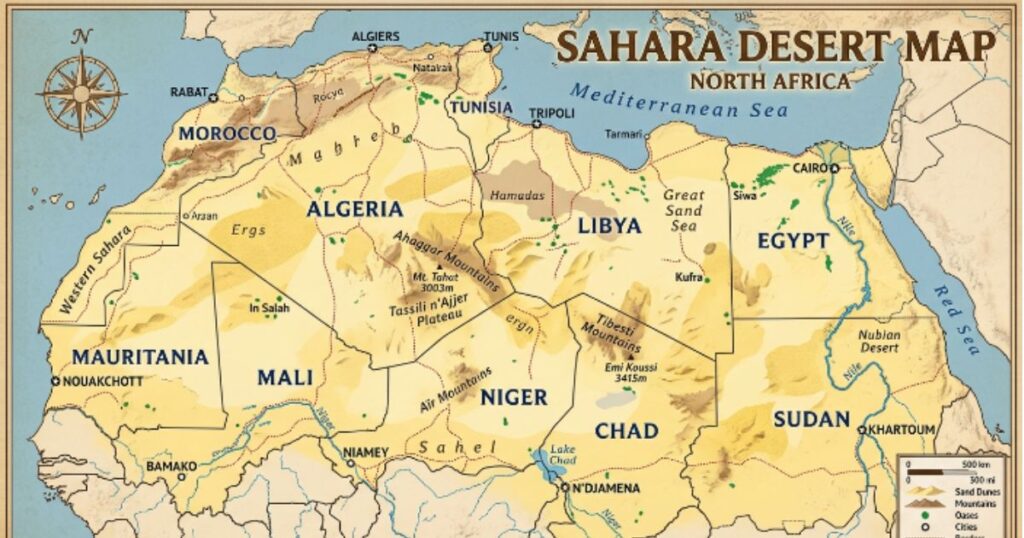 Sahara Desert Map with Countries
